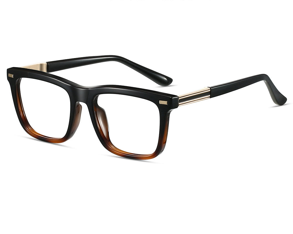 Onyx Black computer glasses with Gold Accents and Leopard Lens Surrounds